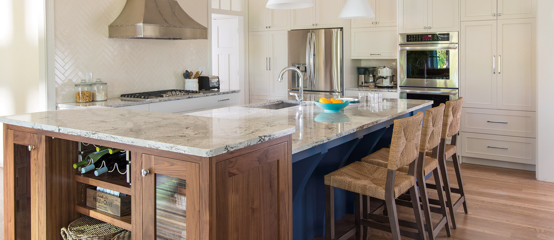 Navy blue kitchen island