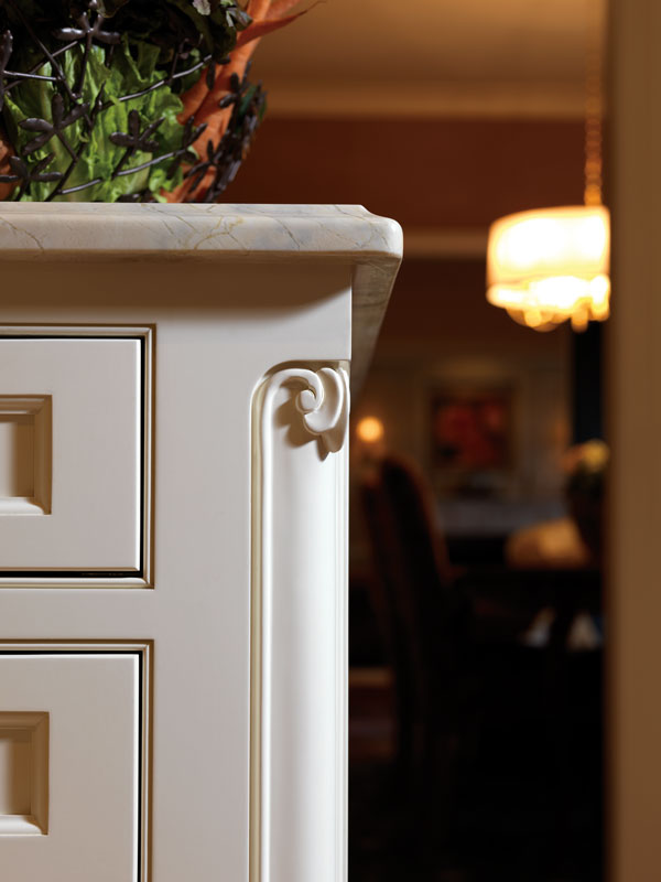 White kitchen counter corner